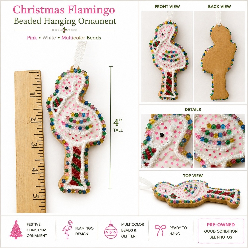 Vintage Style Glass Bird Christmas Ornament Beaded Glittered Multicolor 4.5 Inch